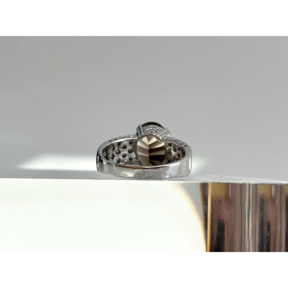 Modernist Smokey Quartz Semi-Precious 925 Sterling SilverVintage Ring - sz 9 - Picture 4 of 14